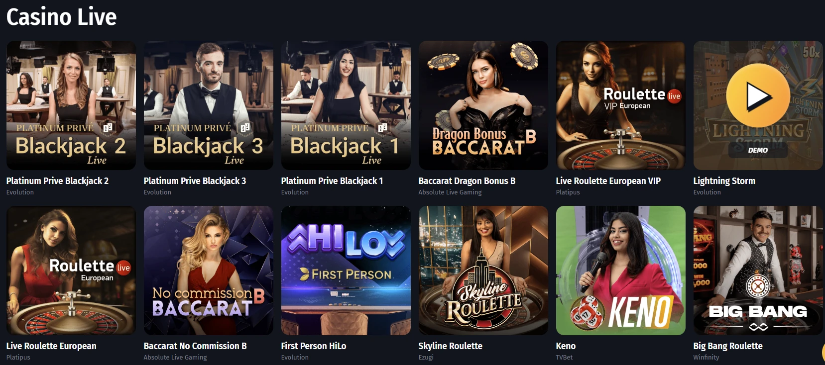 giochi di casino online dal vivo